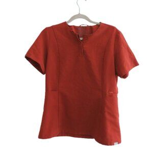 FIGS Bristol Slim Henley Style Scrub Top in Auburn Orange - Size S